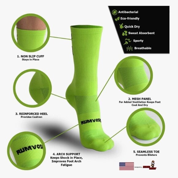 5 Pairs Athletic Socks Women and Men - Sport Bicycle Socks, Adult Size 4-8 - Picture 3 of 9